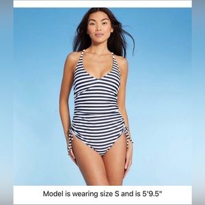 NEW Target women one piece white & navy blue stripe swimsuit swimwear size S